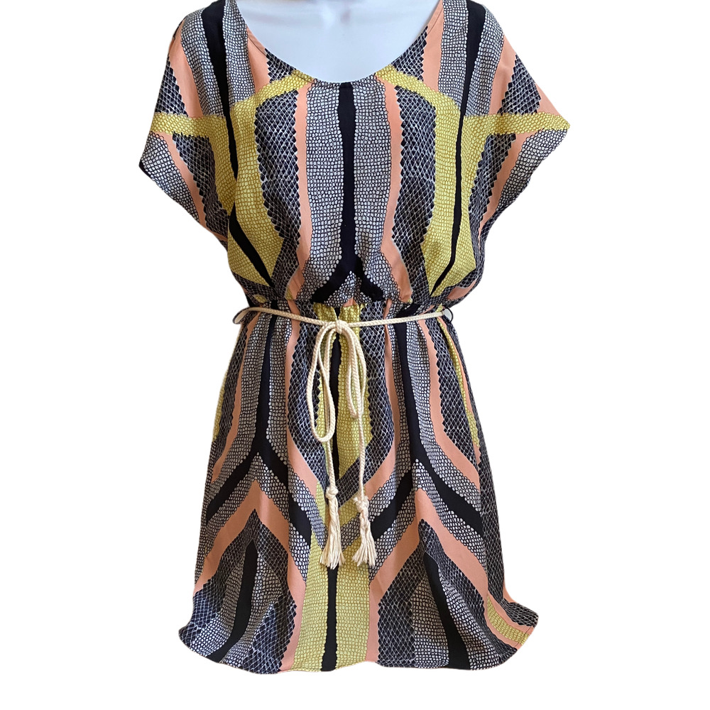 Aqua Multicolor Mini Dress with Rope Tie S